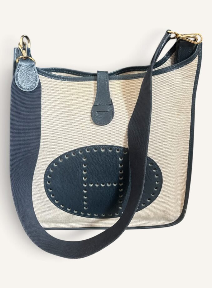 Sac Hermès Evelyne PM Toile & Cuir Bleu