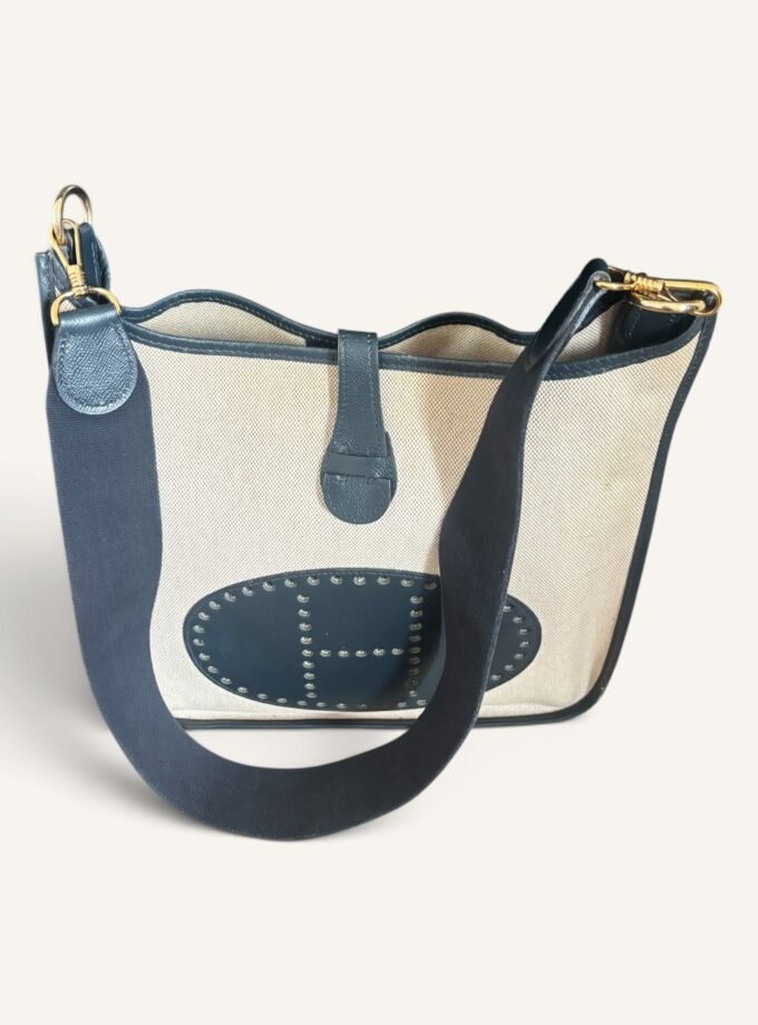 Sac Hermès Evelyne PM Toile & Cuir Bleu