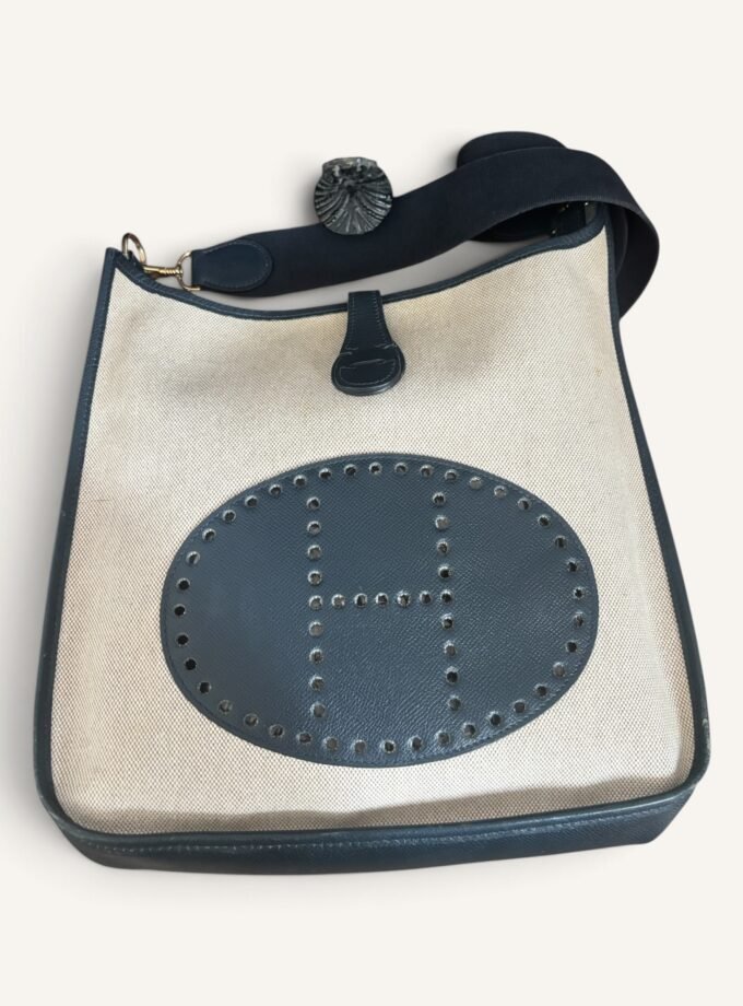 Sac Hermès Evelyne PM Toile & Cuir Bleu