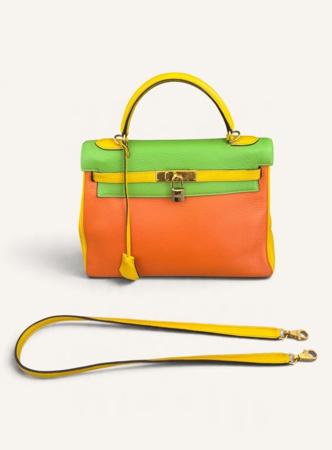 Sac Hermès Kelly 32 Tricolore Taurillon Clémence