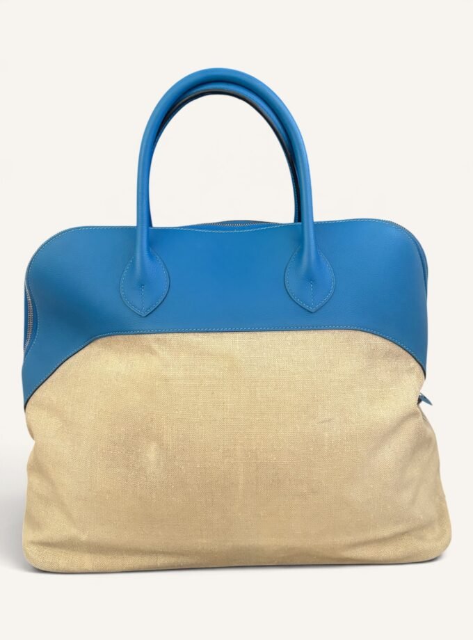 Sac Hermès Bolide 45 Toile & Cuir Bleu