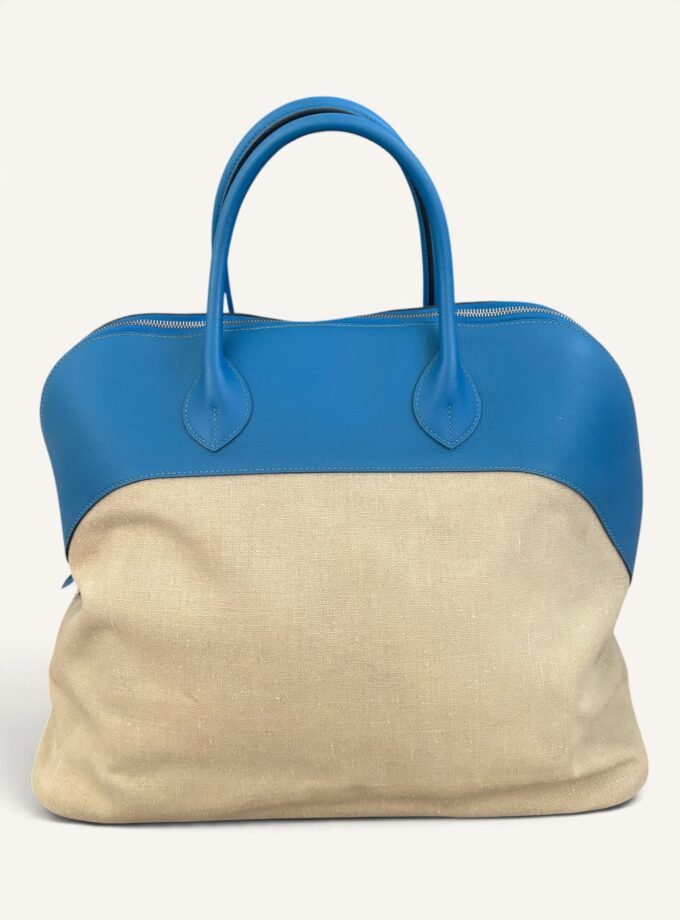 Sac Hermès Bolide 45 Toile & Cuir Bleu