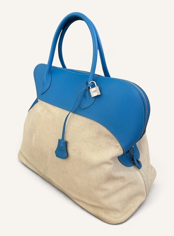 Sac Hermès Bolide 45 Toile & Cuir Bleu